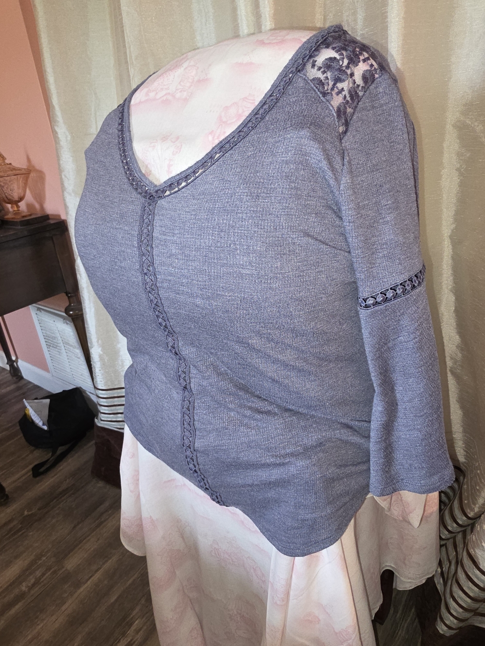 torrid Blue Lace-Trim Flared Sleeve Knit Top